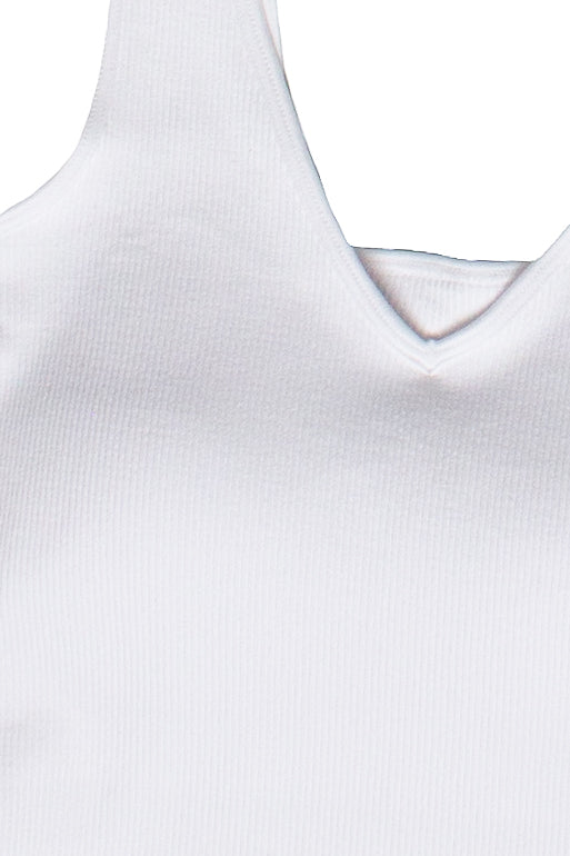 Padded Shelf Bra Ribbed Tank Top - White