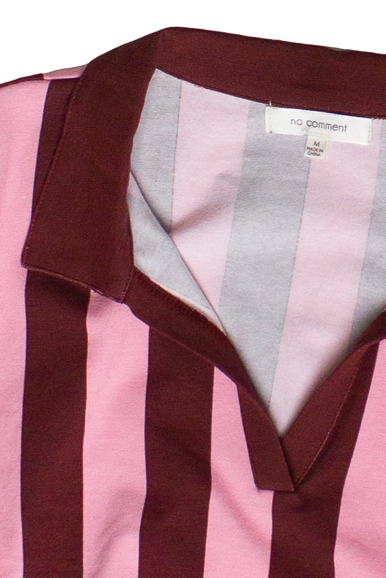 Ruched Side Striped Polo Tee - Pink