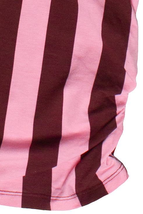 Ruched Side Striped Polo Tee - Pink