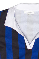 Ruched Side Striped Polo Tee - Blue
