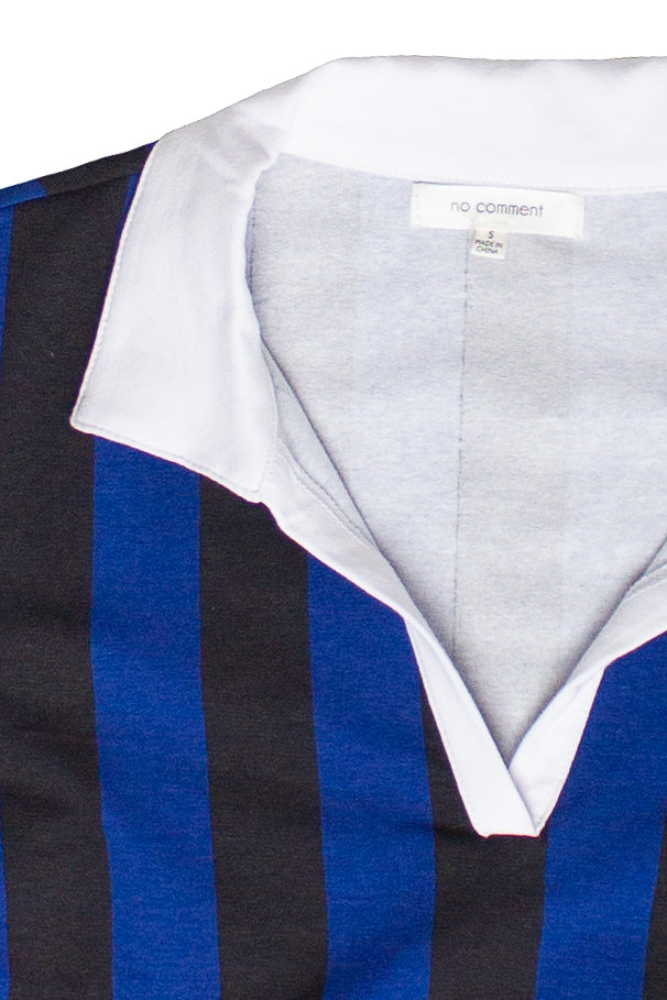 Ruched Side Striped Polo Tee - Blue