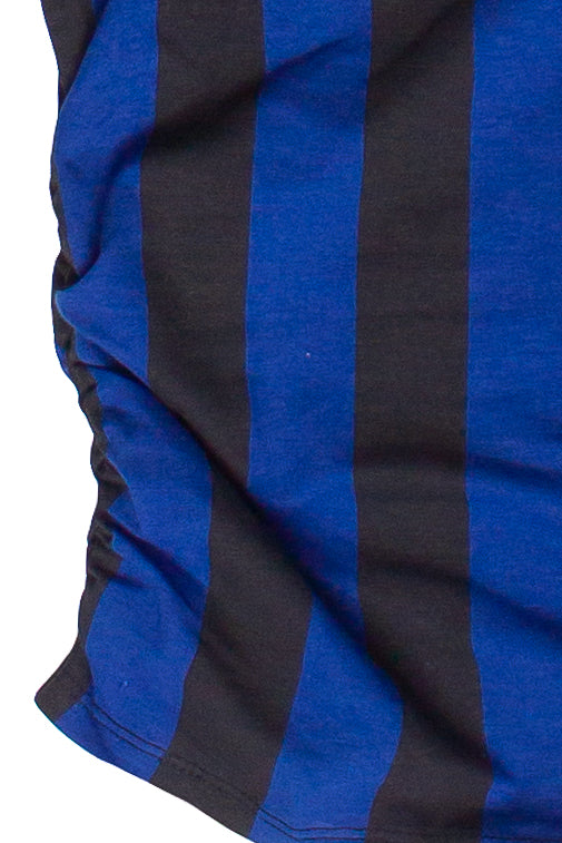 Ruched Side Striped Polo Tee - Blue