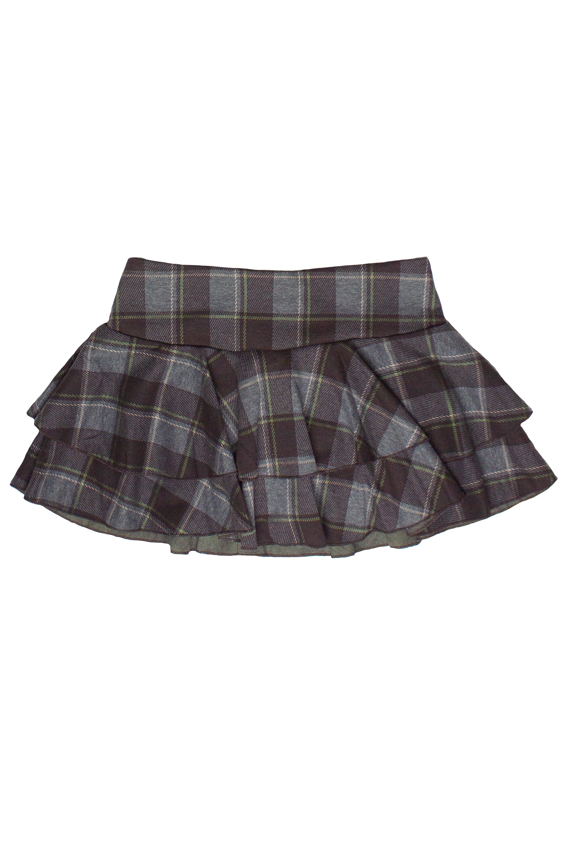 Brushed Plaid Tiered Mini Skort - Brown