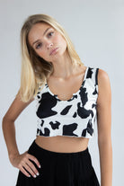 Notched Cow Print Crop Tank