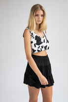 Notched Cow Print Crop Tank