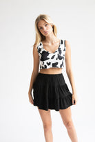 Notched Cow Print Crop Tank