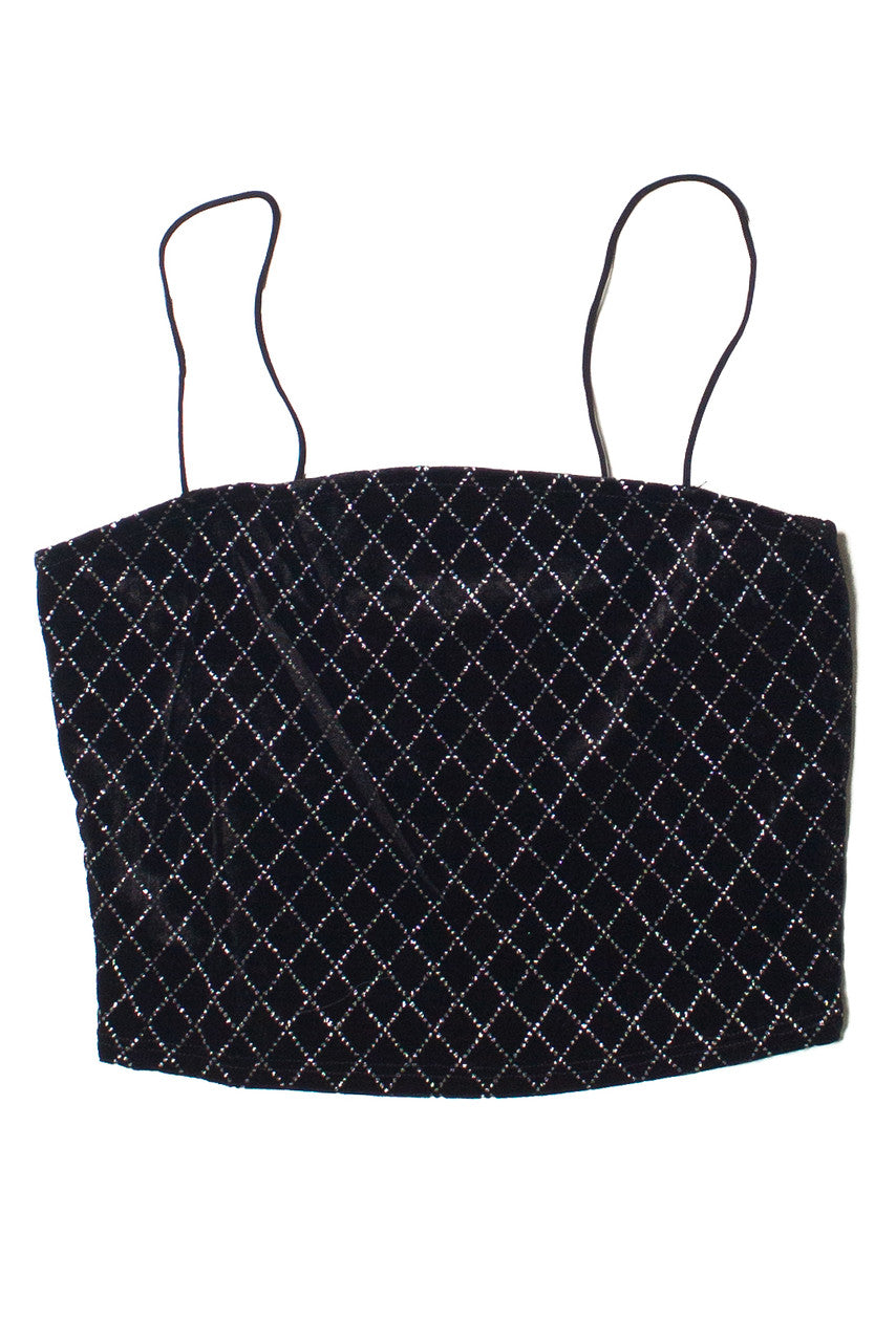 Black Glitter Diamonds Velvet Crop Cami