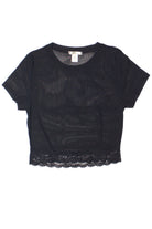 Lace Trim Ribbed Mesh Crop Tee