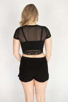Lace Trim Ribbed Mesh Crop Tee
