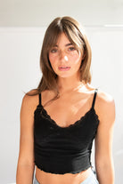 Black Lace Trimmed Ribbed Cami