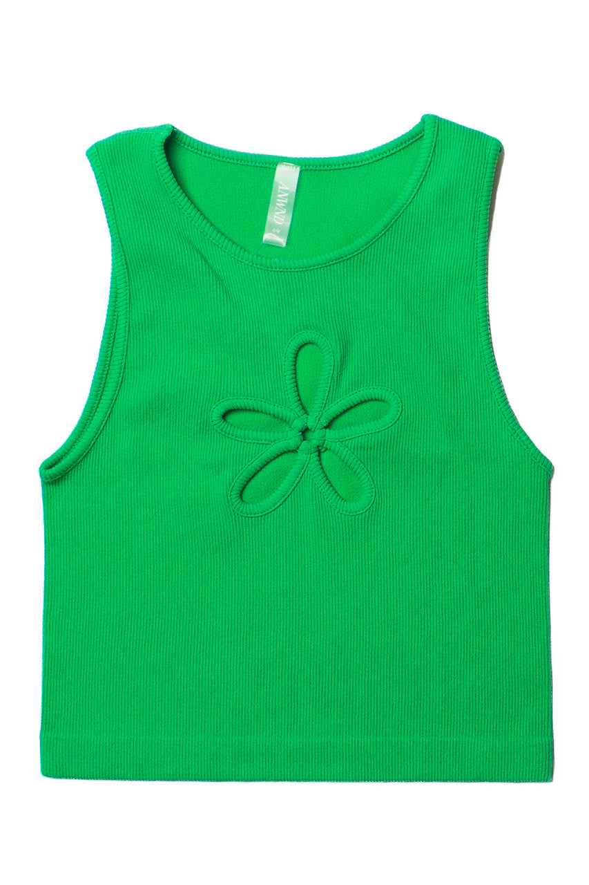 Kelly Green Flower Cutout Seamless Tank