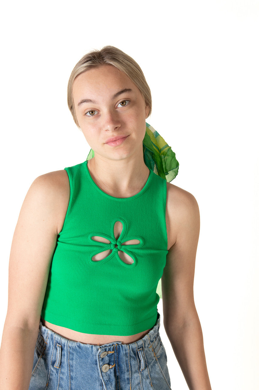 Kelly Green Flower Cutout Seamless Tank