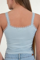 Blue Ruched Lace Trim Cami