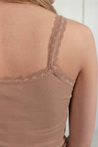 Brown Ruched Lace Trim Cami