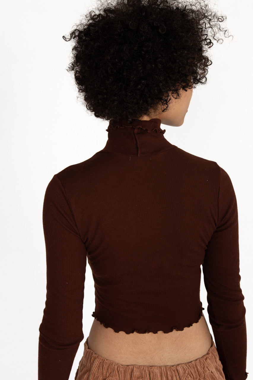 Brown Lettuce Hem Turtleneck