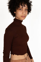 Brown Lettuce Hem Turtleneck