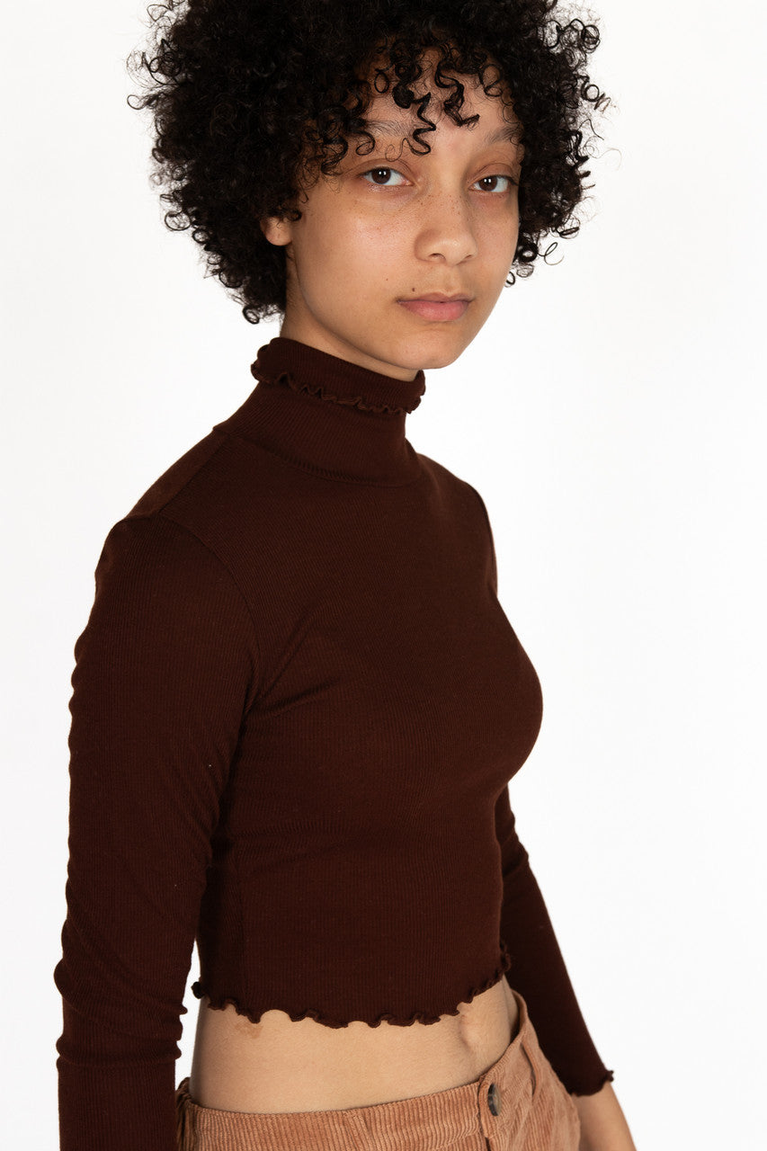 Brown Lettuce Hem Turtleneck