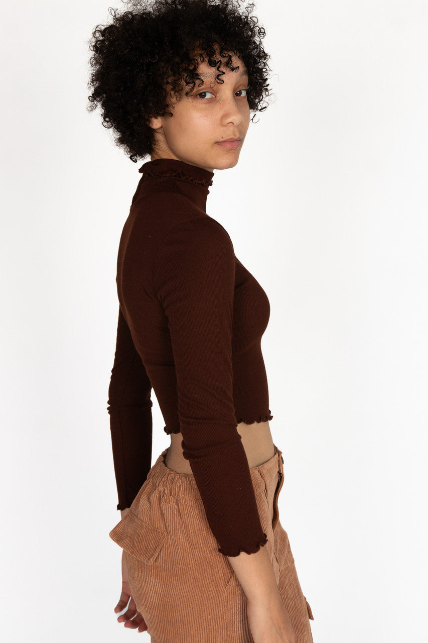Brown Lettuce Hem Turtleneck