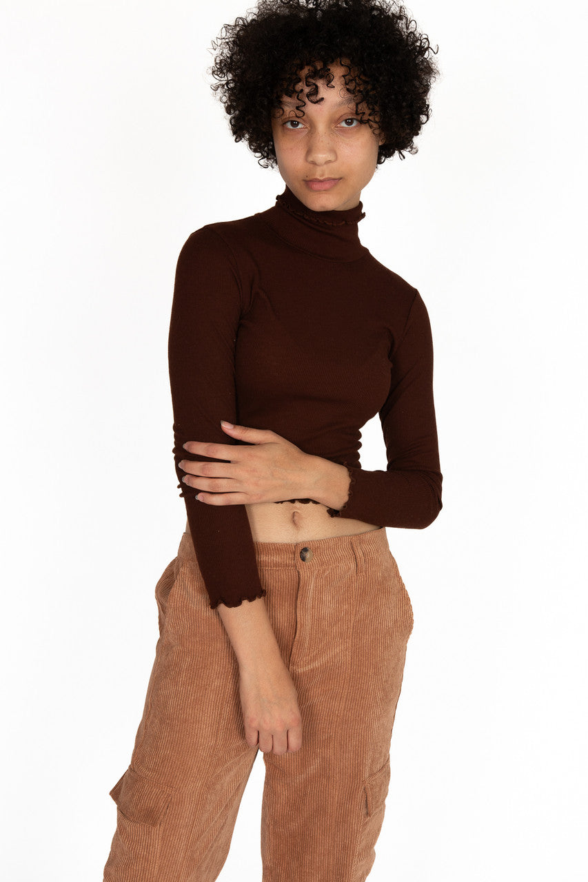 Brown Lettuce Hem Turtleneck