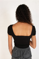 Black Square Neck Button Front Crop Tee