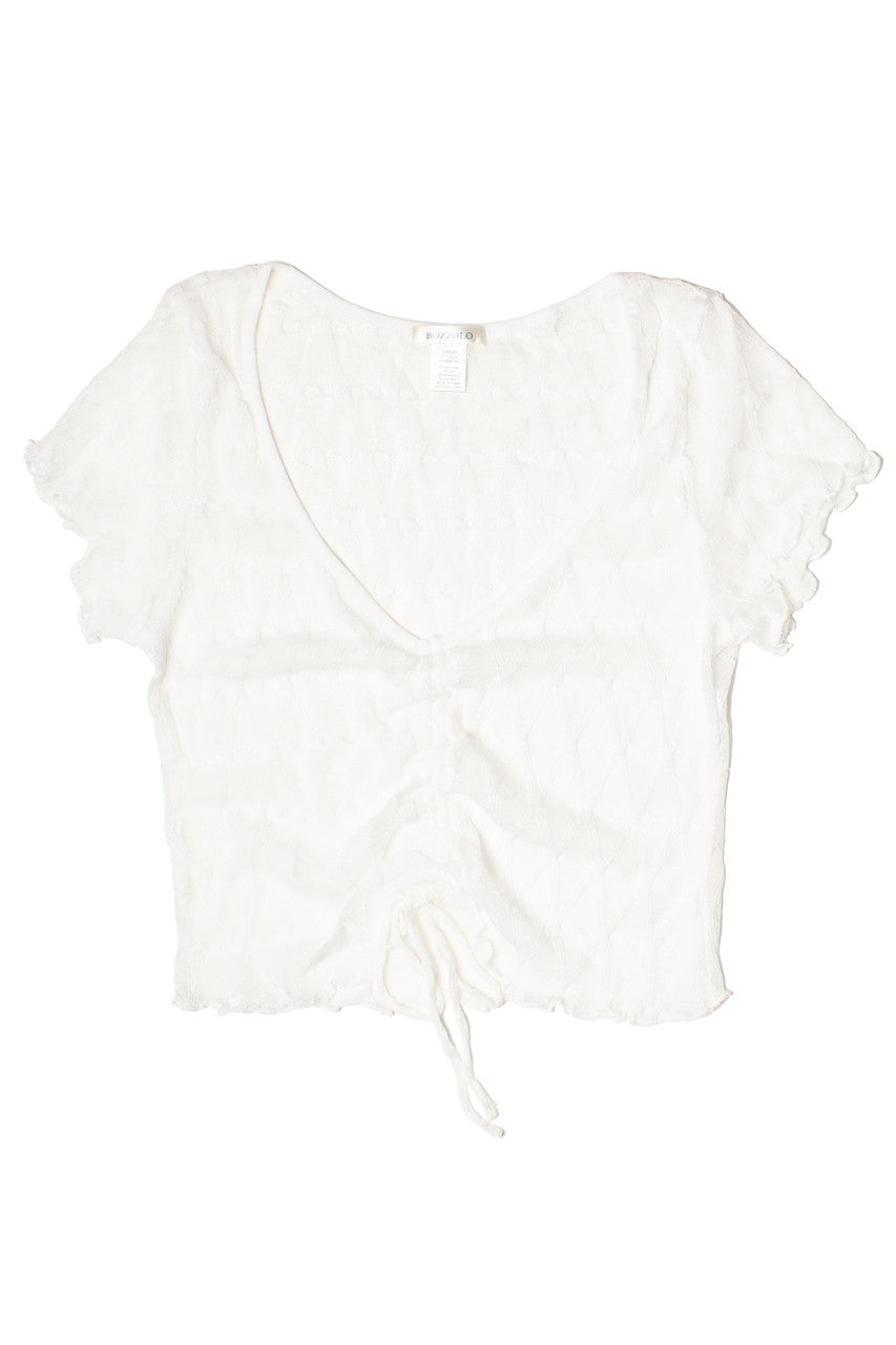 Cinch Front Diamond Mesh Crop Top