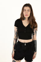 Black Deep V Ribbed Snap
