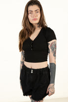 Black Deep V Ribbed Snap