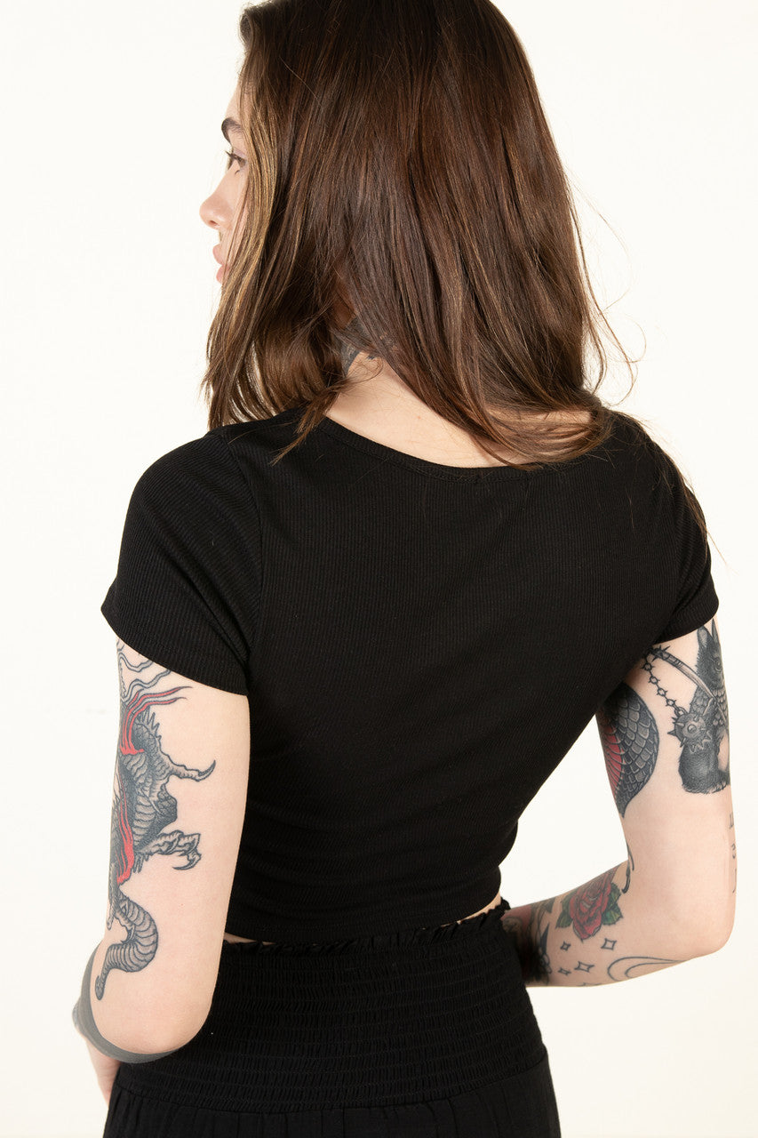 Black Tie Front Ribbed Tee