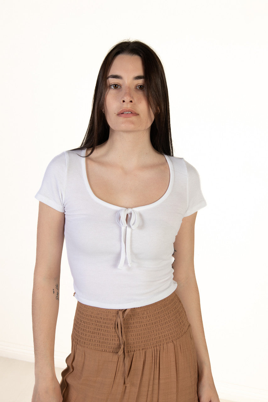 White Tie Front Ribbed Tee