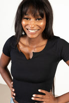 Black Short Sleeve Seamless Notched Tee