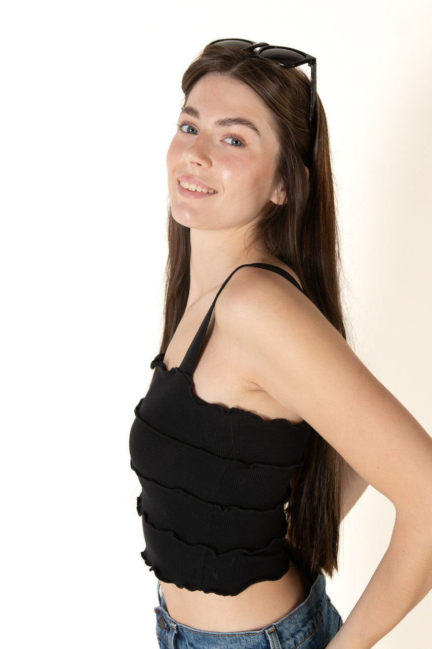 Black Tiered Crop Tank