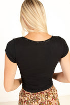Black Satin Bow Ribbed Shirt