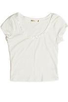 White Satin Bow Ribbed Shirt