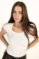 White Satin Bow Ribbed Shirt