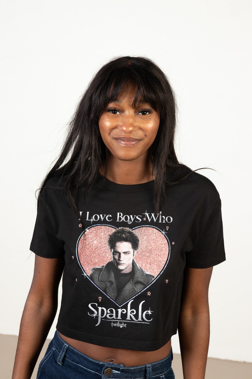 I Love Boys Who Sparkle Twilight Crop Tee
