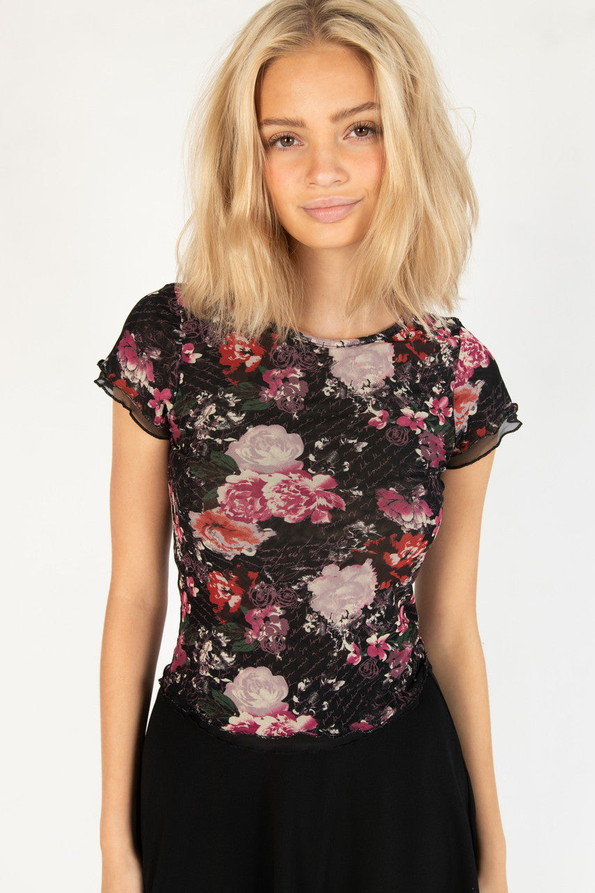 Rose Script Mesh Tee
