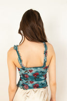 Teal Floral Ruffle Mesh Tank