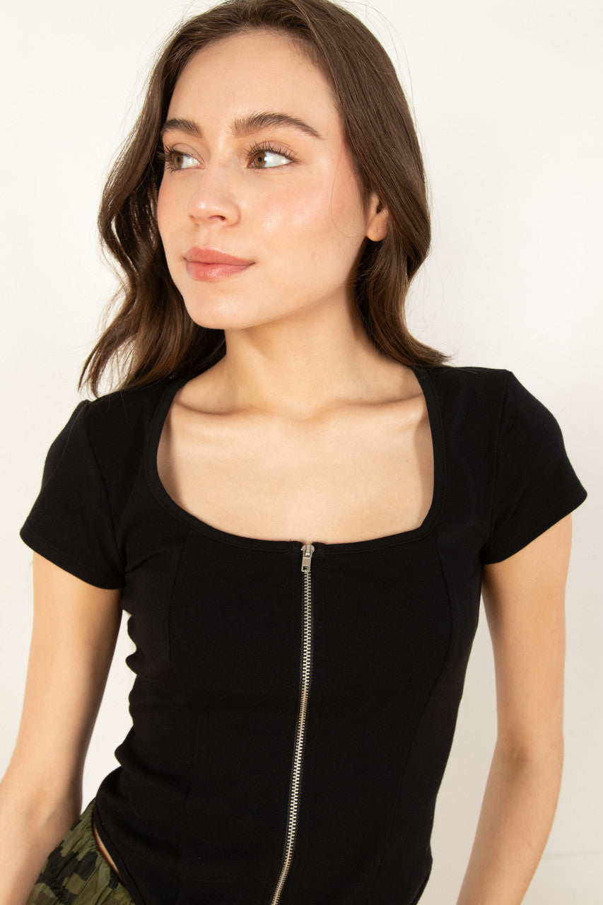 Black Zip Front Tee