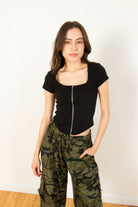 Black Zip Front Tee