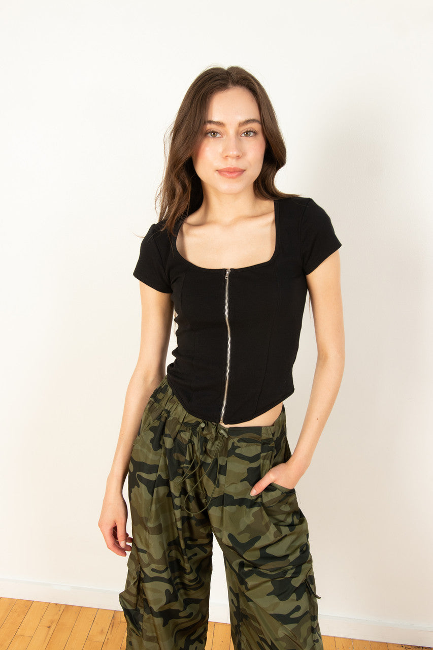 Black Zip Front Tee