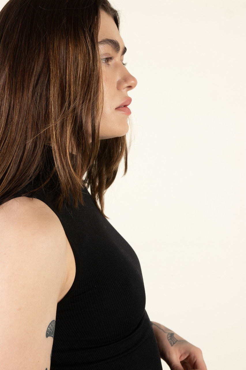 Black Seamless Mock Neck Tank