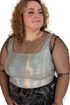 Extended Sizes Mesh Holo Dot Long Sleeve