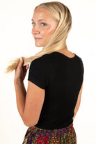 Black Seamless V Neck Tee