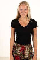 Black Seamless V Neck Tee