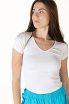 White Seamless V Neck Tee