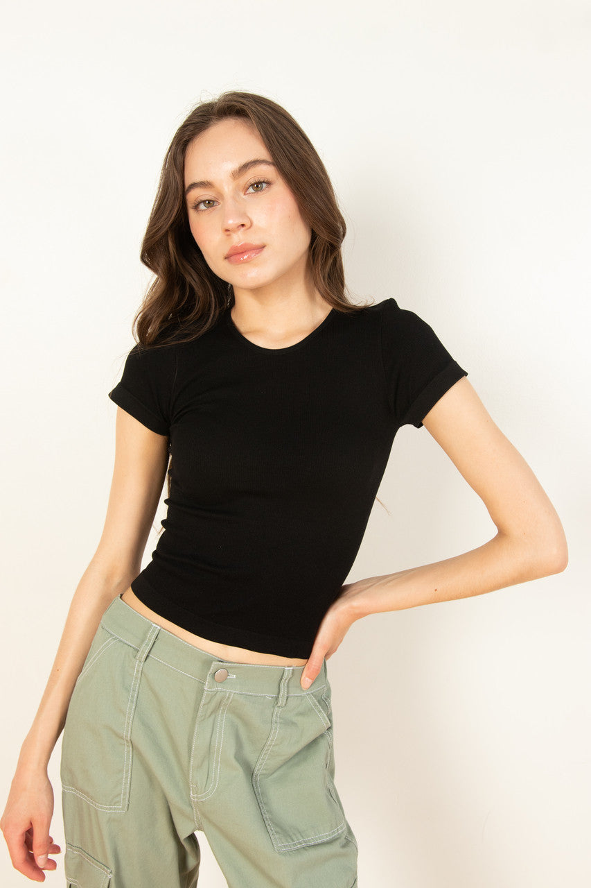 Black Seamless Crew Neck Shirt