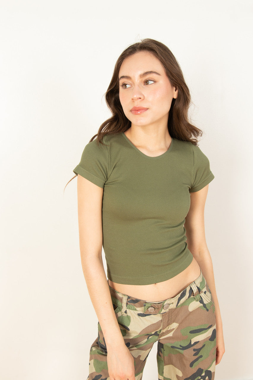Olive Seamless Crew Neck Shirt