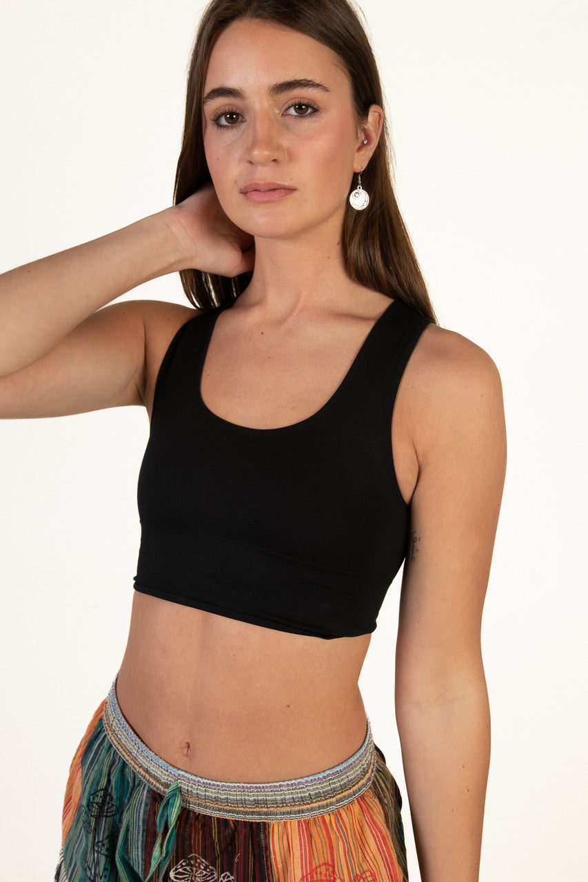 Black Scoop Neck Seamless Crop Tank