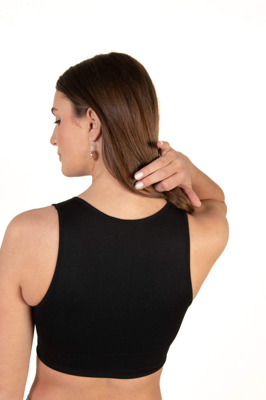 Black Scoop Neck Seamless Crop Tank