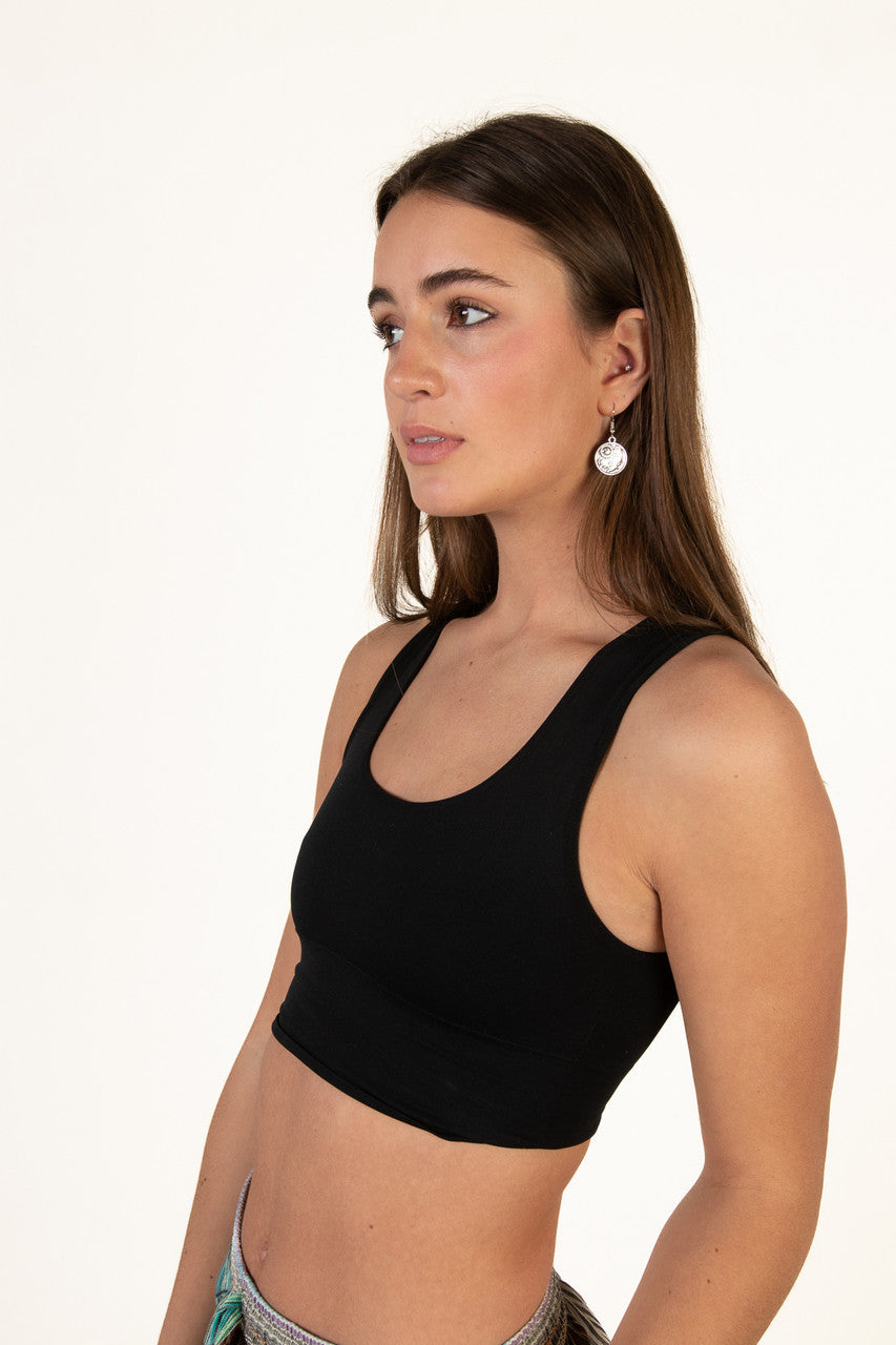 Black Scoop Neck Seamless Crop Tank